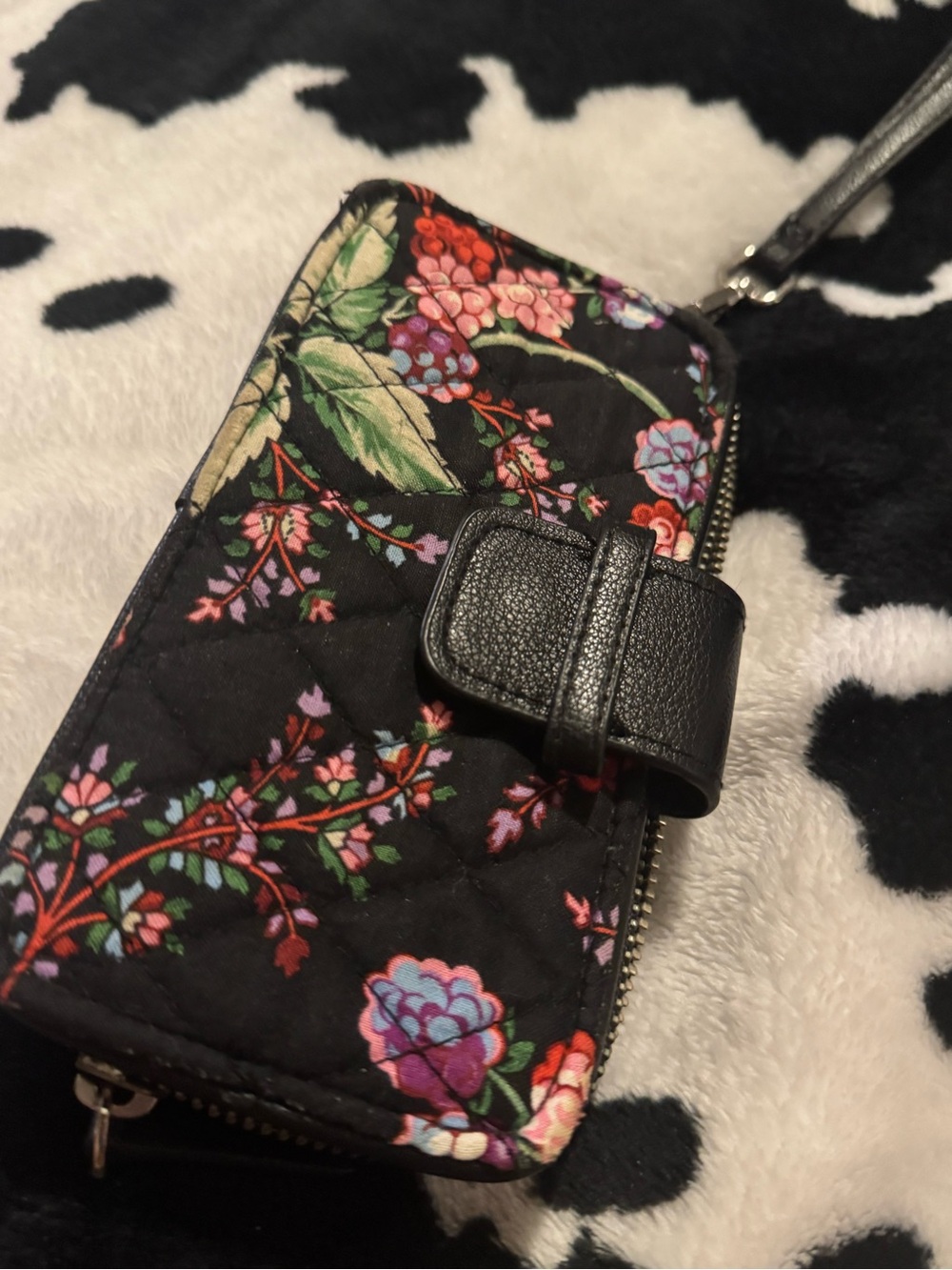 Vera Bradley Black Quilted Floral Wristlet Wallet